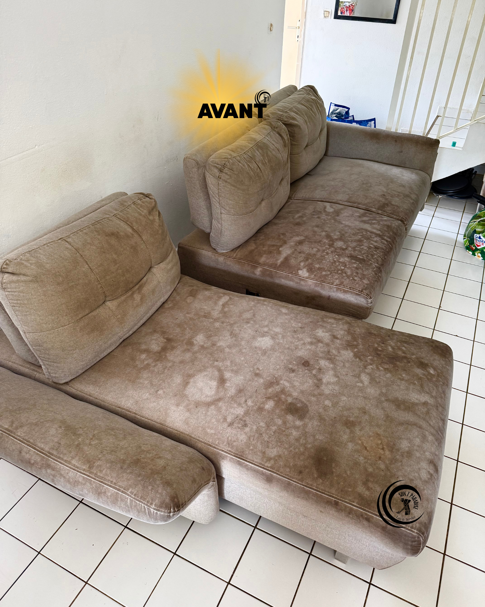 canapé très sale avant nettoyage à domicile à Gentilly (94)